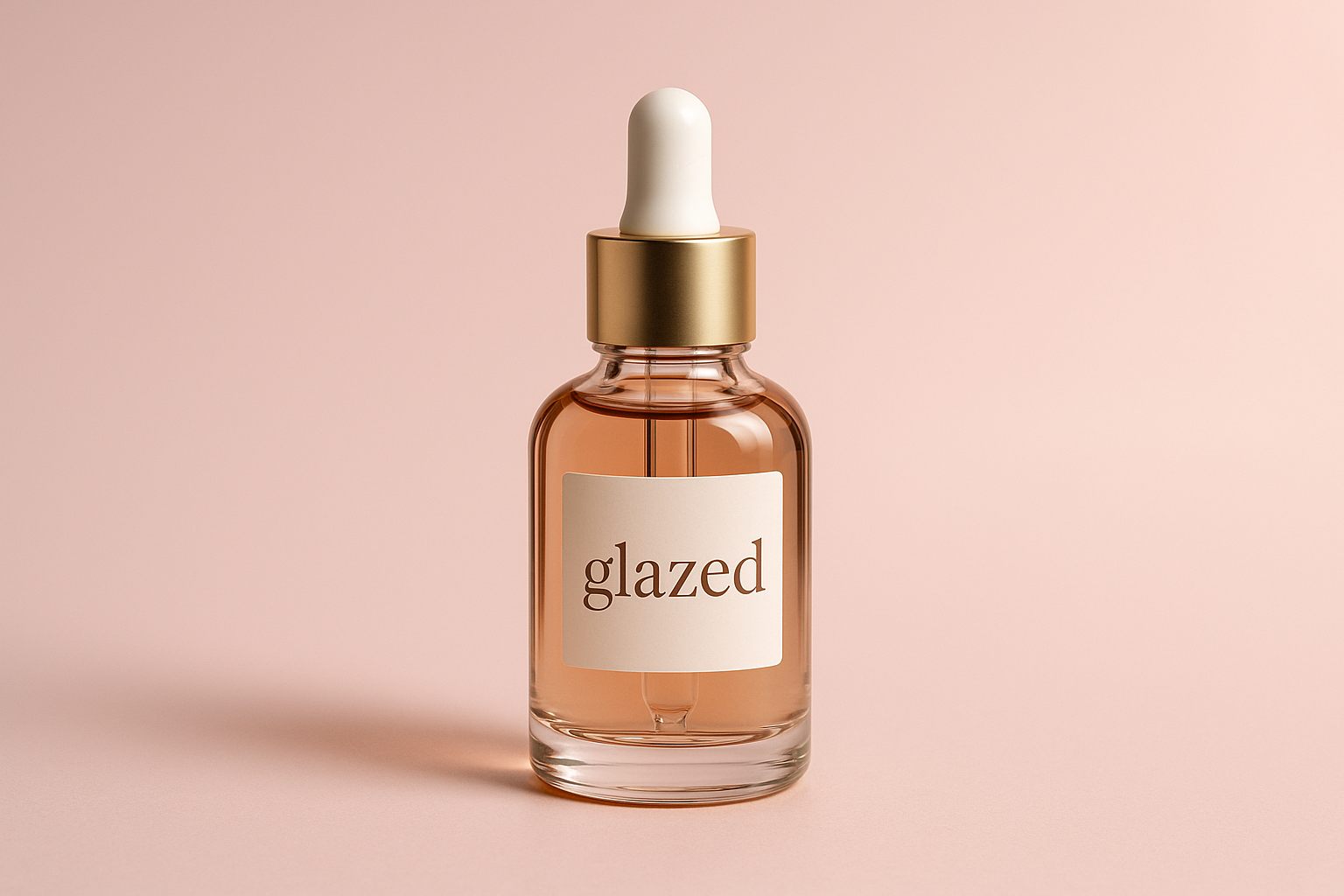skin care serum with glazed written on it. pinkish background
